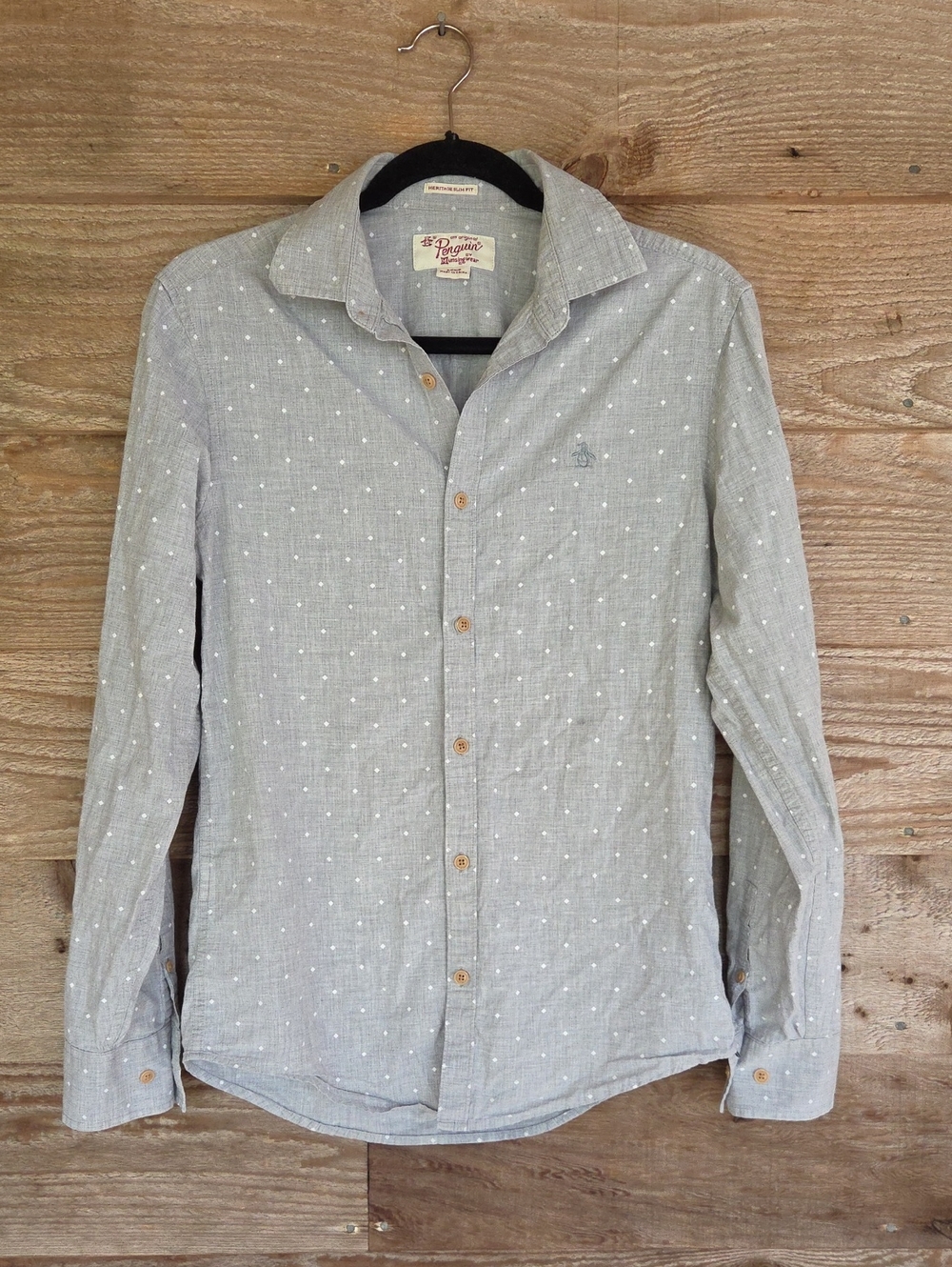 Original Penguin Size Small Light Gray Dot Linen-Blend Button-Down Shirt